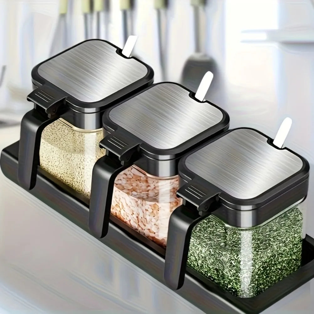 3pcs Glass Spice Jars with Spoon 10oz Glass Jars