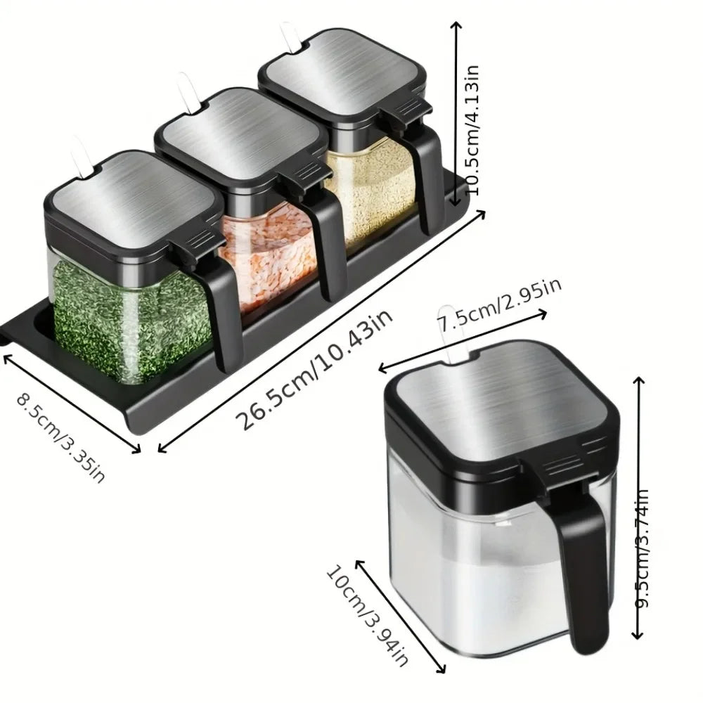 3pcs Glass Spice Jars with Spoon 10oz Glass Jars